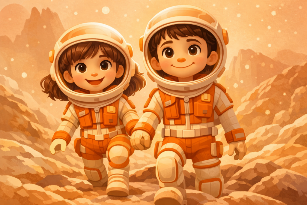 Illustration de deux jeunes adolescents, une fille et un garçon, portant des combinaisons d